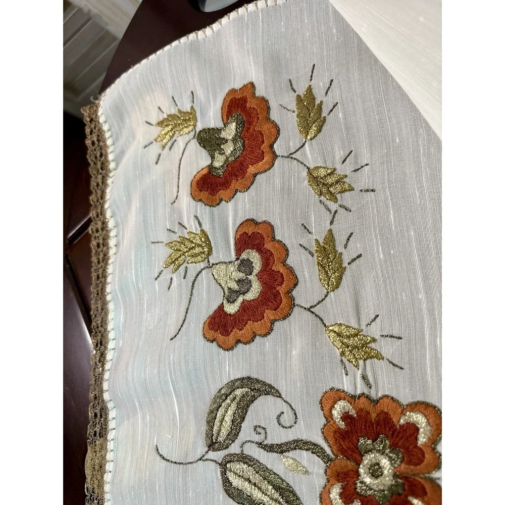 Vintage Greek  Hand-embroidered Table Runner  Floral Folk Art Fall Themed Flower